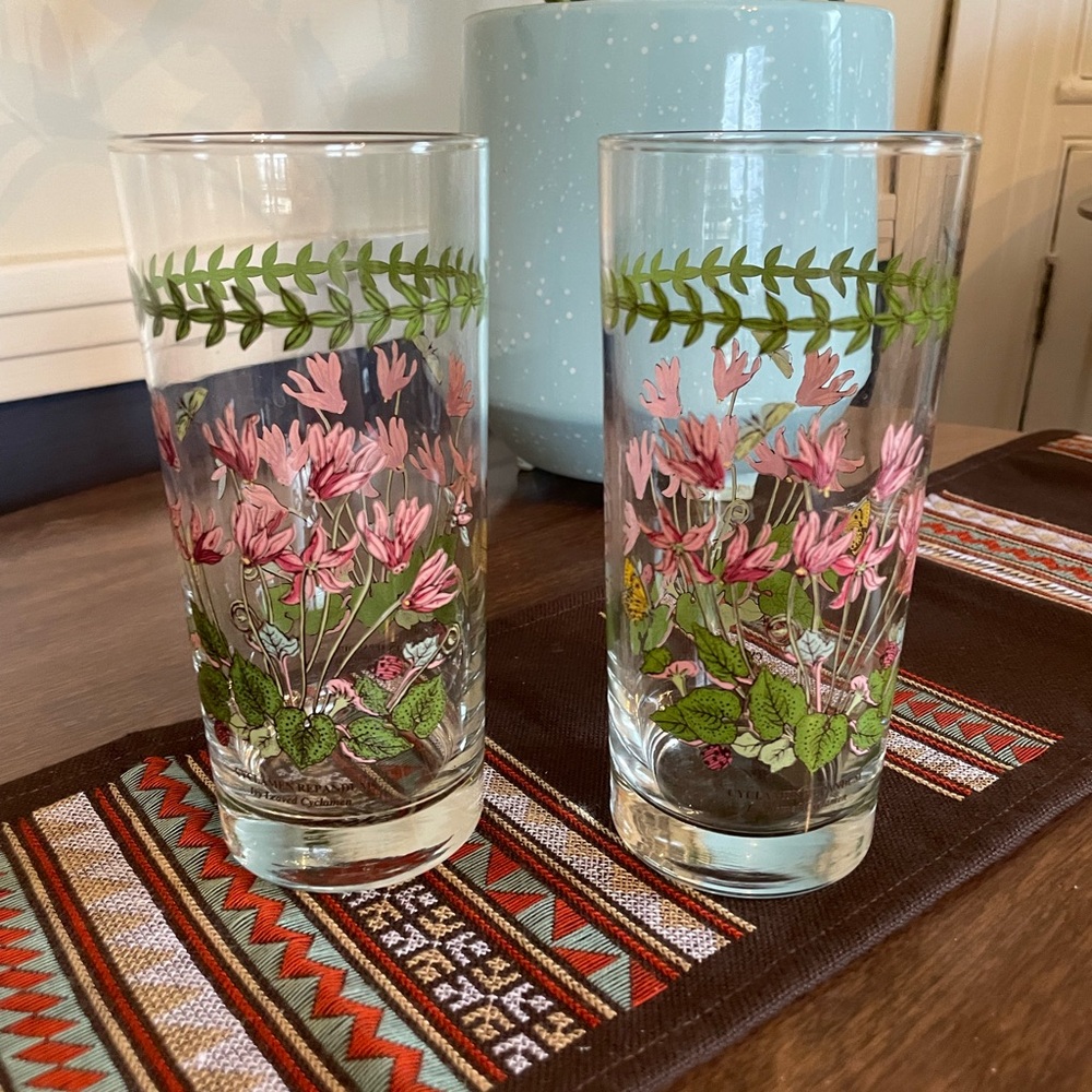 Portmeirion Botanic Garden Cyclamen Floral Motif 16 oz Highball Glasses - Qty 2